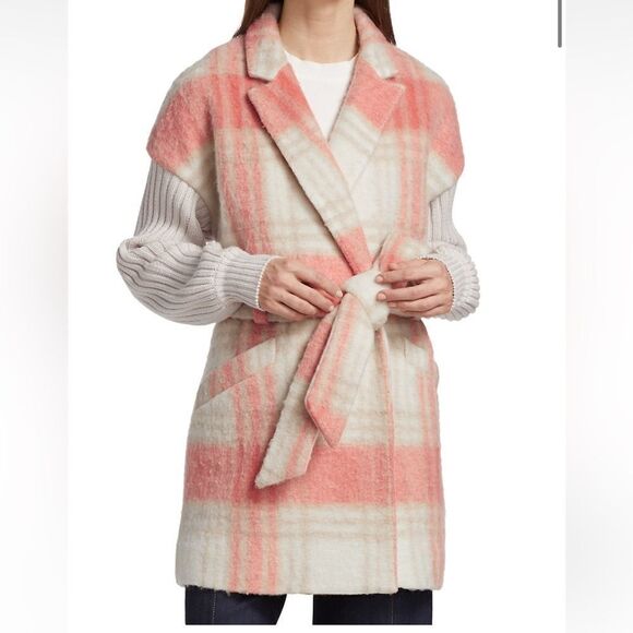 Cinq à Sept Aretha Plaid Mixed Media Coat NWT - Picture 1 of 11